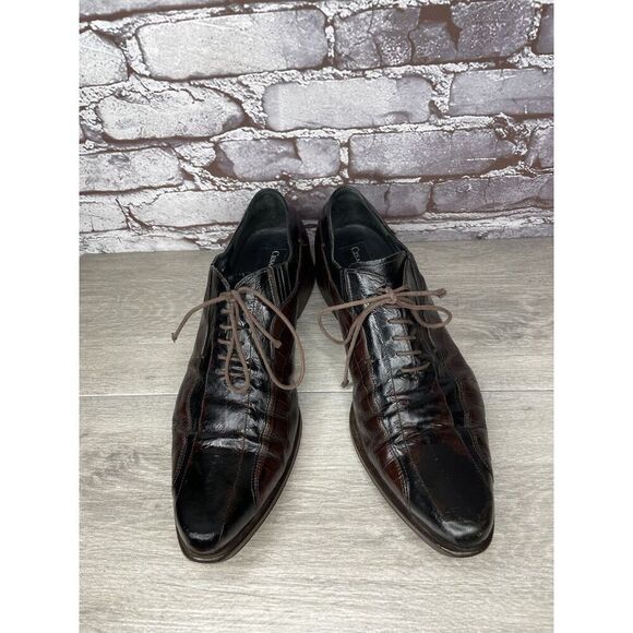 Cesare Paciotti Designer Brown Black Croc Leather Lace Dress Shoes Men 9.5C US - Picture 4 of 16